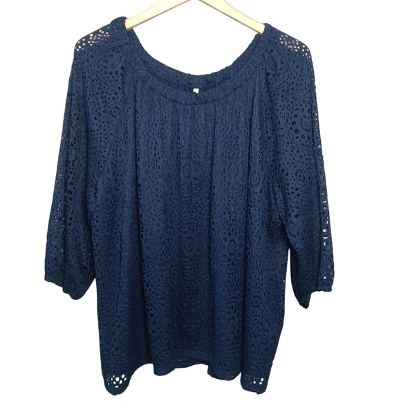 Leo & Nicole Tops - Leo & Nicole Admiral Navy Eyelet Lace Convertible Blouse XXL NWT‎